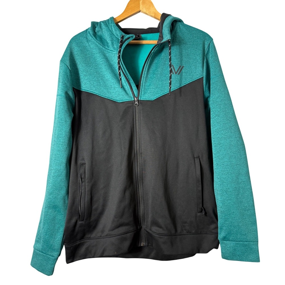 Peak Velocity Hoodie Sz L Teal Black Colorblock Full Zip Athletic Sweatshirt